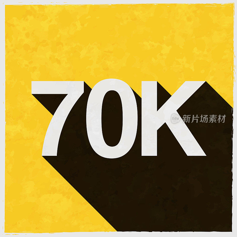 70K, 70000 - 70000。图标与长阴影的纹理黄色背景